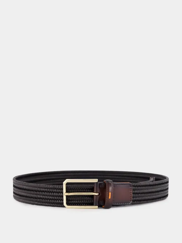 Brown Classic Woven Leather Belt sold by Fashion Clinic