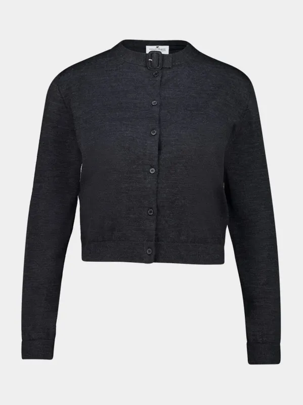 Carbon Grey Buttoned Merino Wool Cardigan made by Courreges