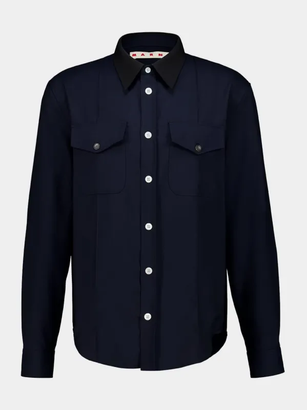 Blue Virgin Wool Long-Sleeve Shirt sold by Fashion Clinic