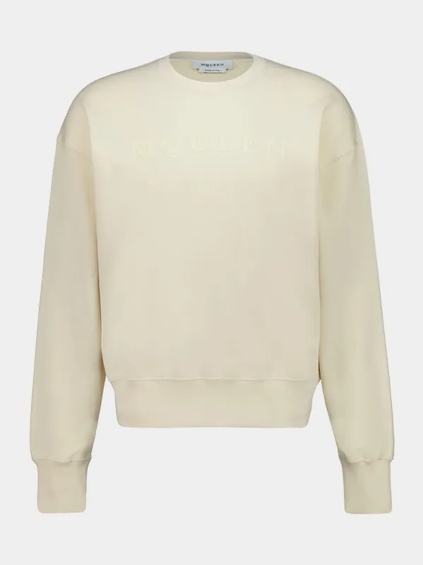 Ivory Flocked Logo Sweatshirt sold by Fashion Clinic