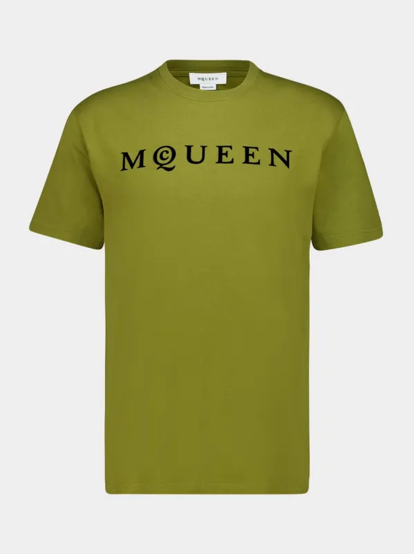 Olive Flocked Logo T-Shirt sold by Fashion Clinic