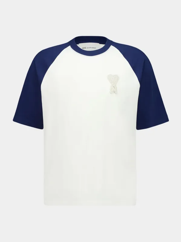 Cream and Blue Boxy Fit Cotton T-Shirt sold by Fashion Clinic