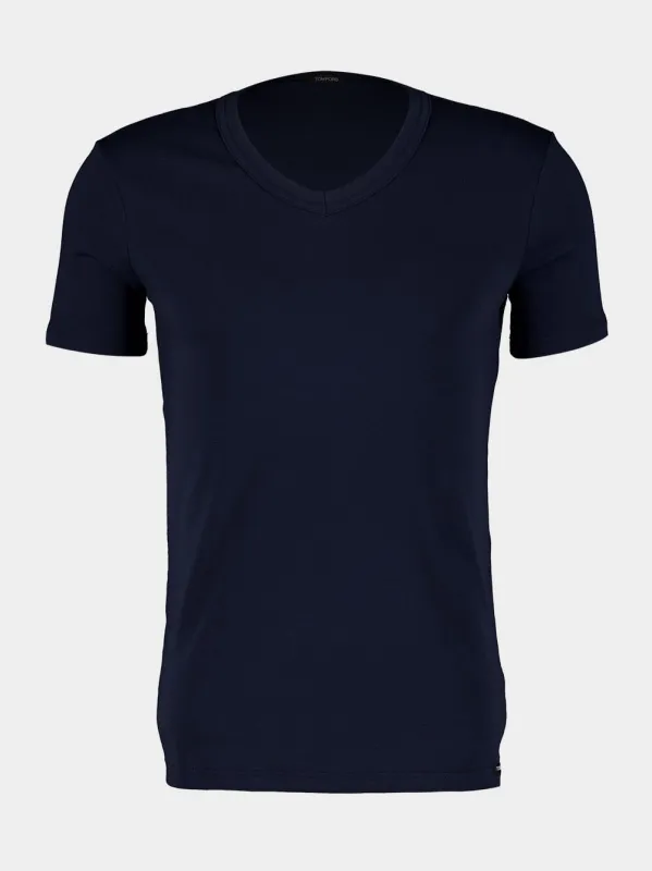 Navy Blue V-Neck T-Shirt sold by Fashion Clinic