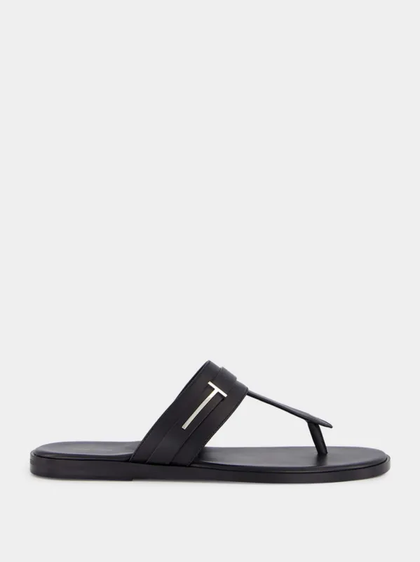 Black T-Sandal Smooth Leather sold by Fashion Clinic