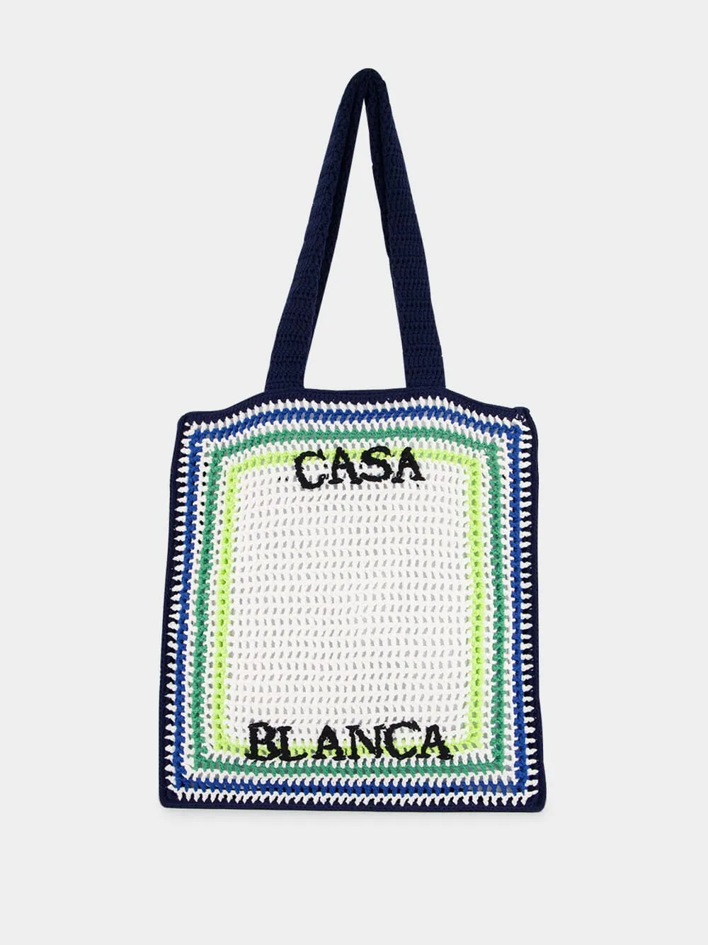 White Crochet Stripe Tote Bag sold by Fashion Clinic