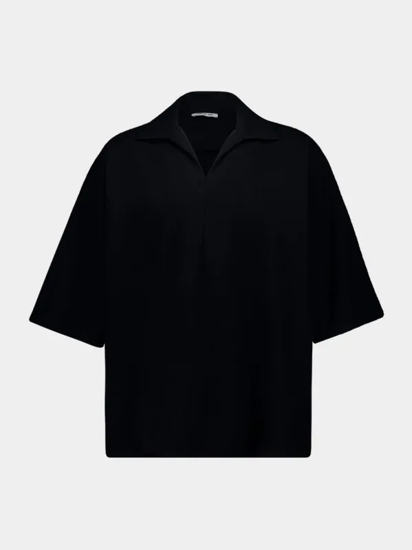 Black Virgin Wool Polo Shirt sold by Fashion Clinic