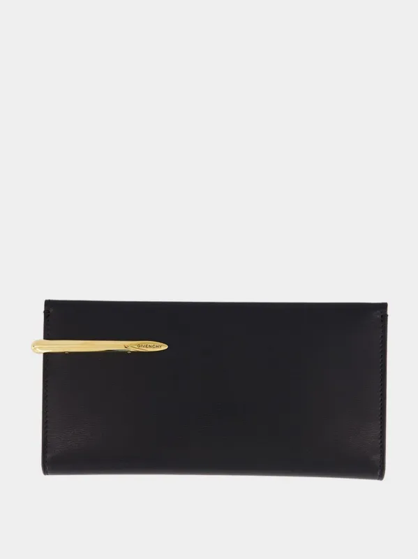 Black Leather Pinch Long Wallet sold by Fashion Clinic