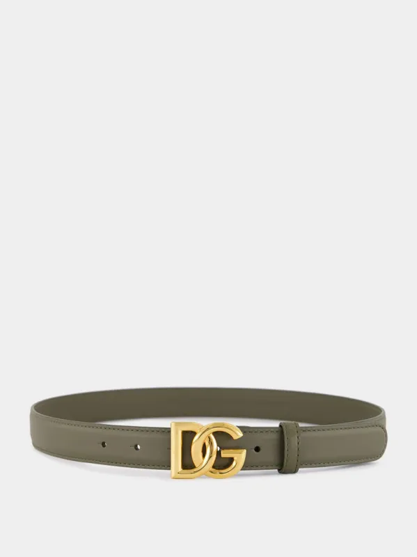 Military Green DG Logo Sunset Calfskin Belt sold by Fashion Clinic