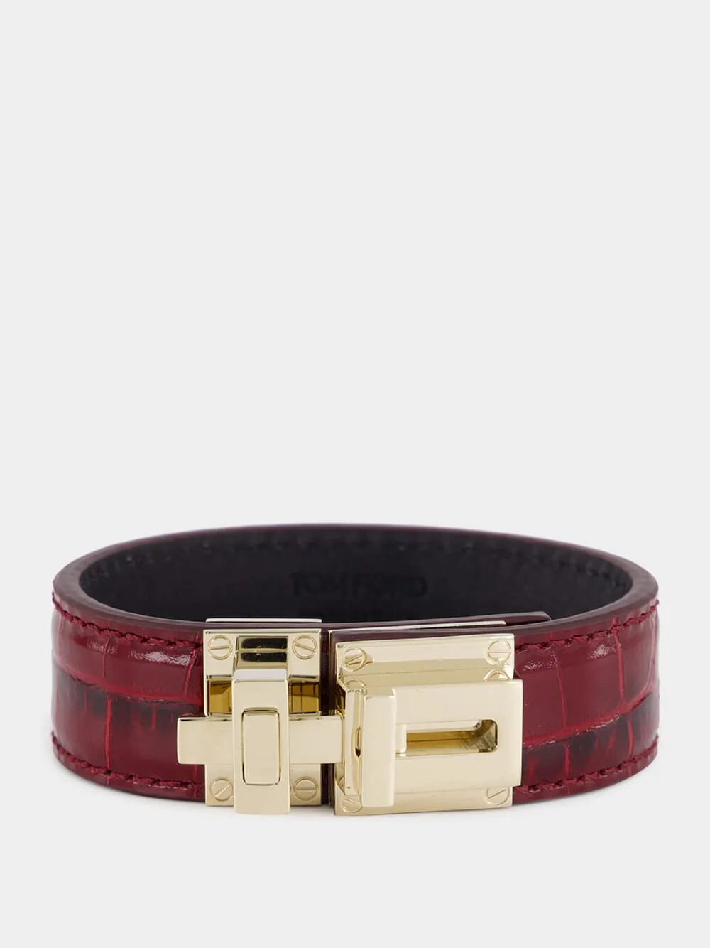 Ruby Red Leather and Brass Bracelet sold by Fashion Clinic