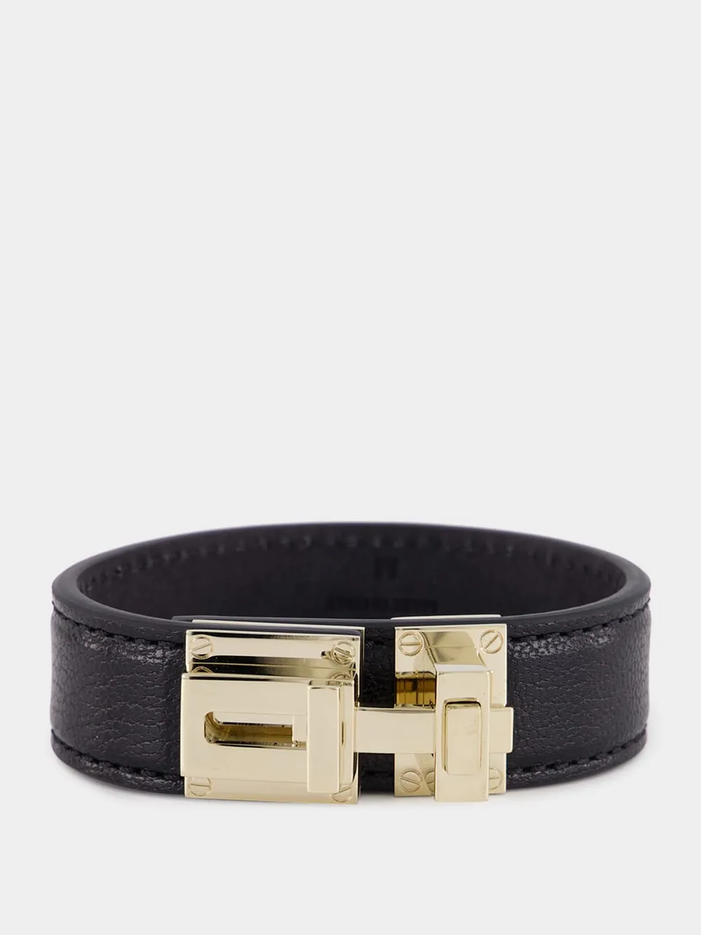 Black Leather and Brass Bracelet sold by Fashion Clinic