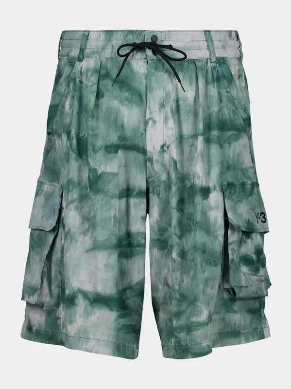 Green AOP Nylon Cargo Shorts sold by Fashion Clinic