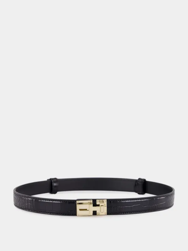 Black Calf Leather Belt with Gold Buckle sold by Fashion Clinic