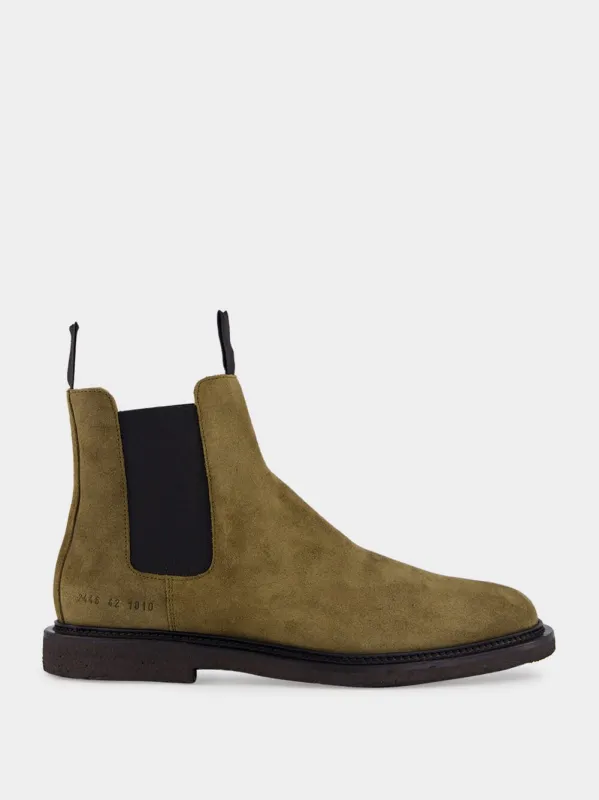 Olive Green Waxed Suede Chelsea Boots sold by Fashion Clinic