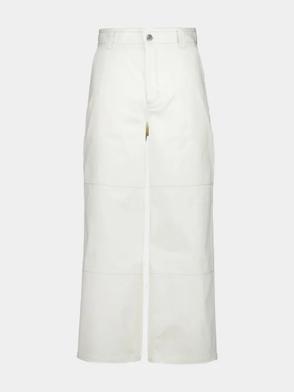 White Cream Cotton Worker Trousers made by Ami