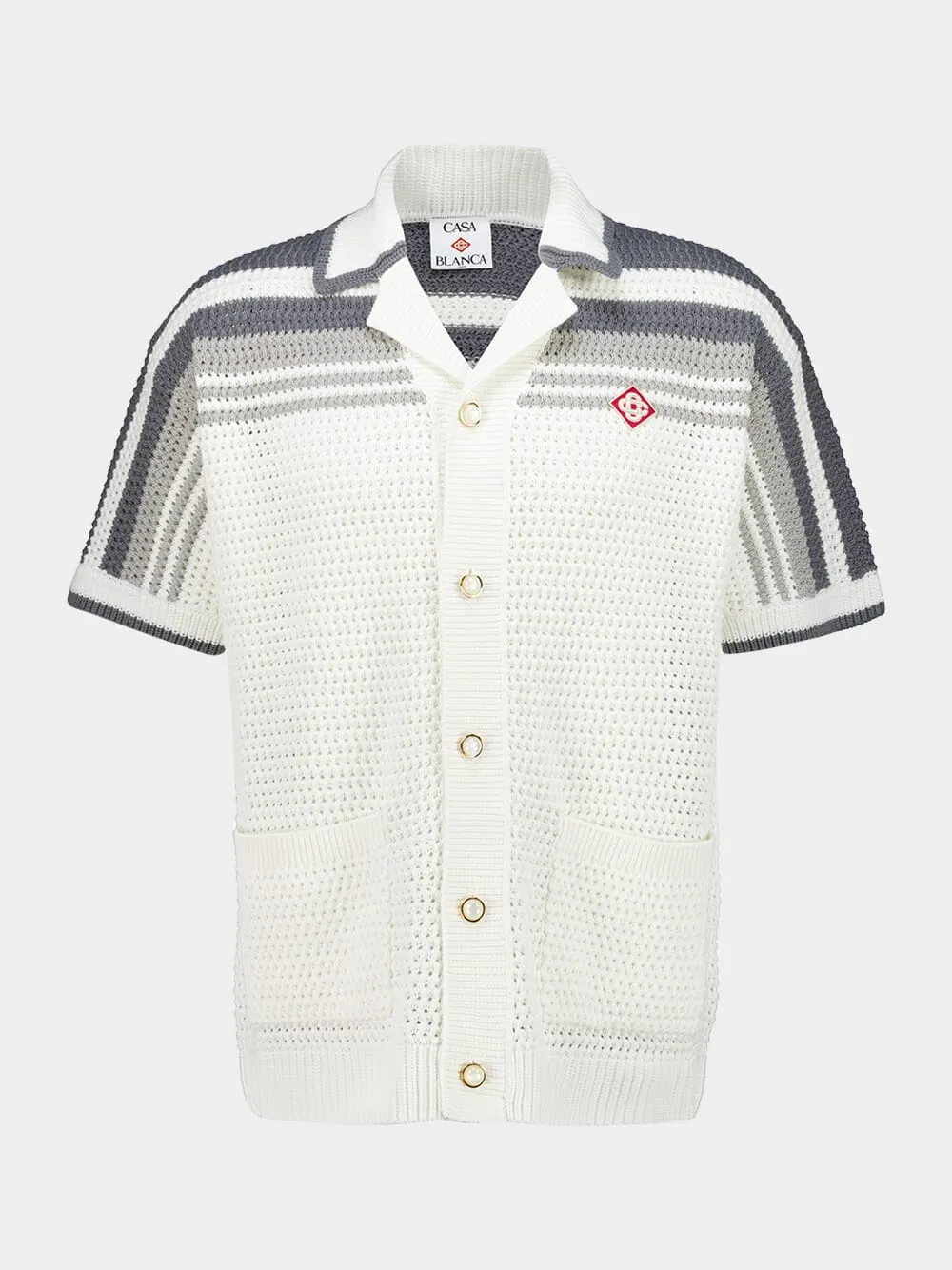 White and Grey Tennis Crochet Shirt sold by Fashion Clinic