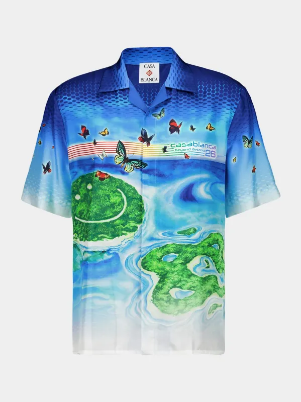 Blue Beyond Destiny Silk Short-Sleeve Shirt sold by Fashion Clinic