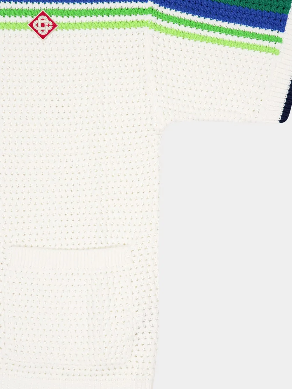 White and Blue Short Sleeve Stripe Knit Cotton Shirt sold by Fashion Clinic product image thumbnail 4