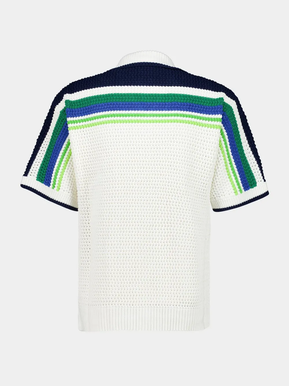 White and Blue Short Sleeve Stripe Knit Cotton Shirt sold by Fashion Clinic product image thumbnail 2