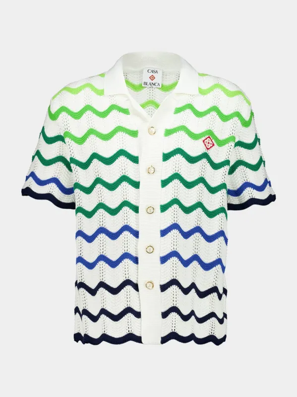 Green Wave Short Sleeve Knitted Shirt sold by Fashion Clinic
