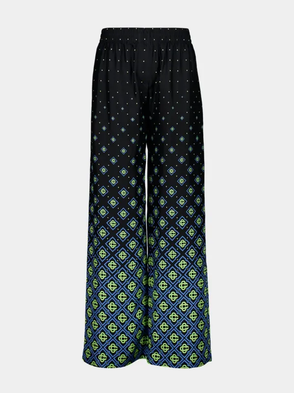 Black Degrade Monogram Silk Trousers made by Casablanca