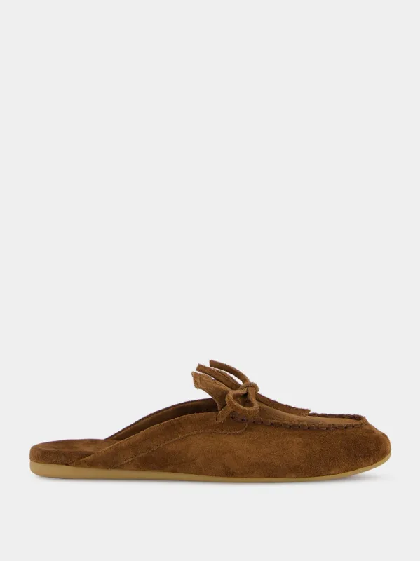 Cocoa Brown Open Heel Leather Loafers made by Miu Miu