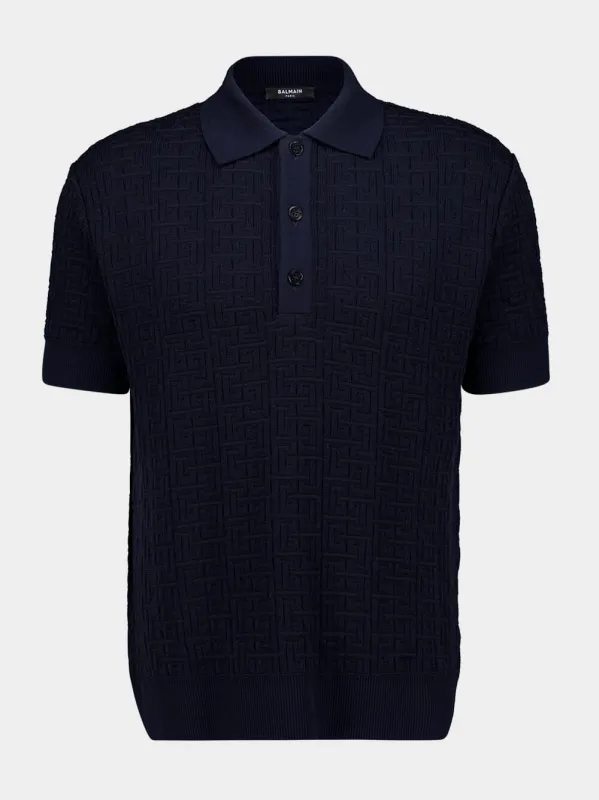 Marine Blue Monogram Knit Polo Shirt sold by Fashion Clinic