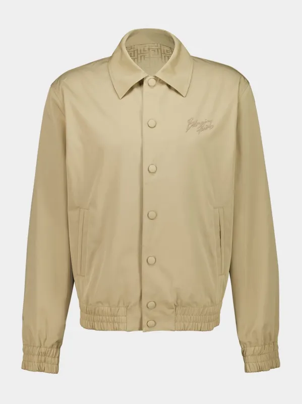 Beige Cotton Canvas Bomber Jacket sold by Fashion Clinic