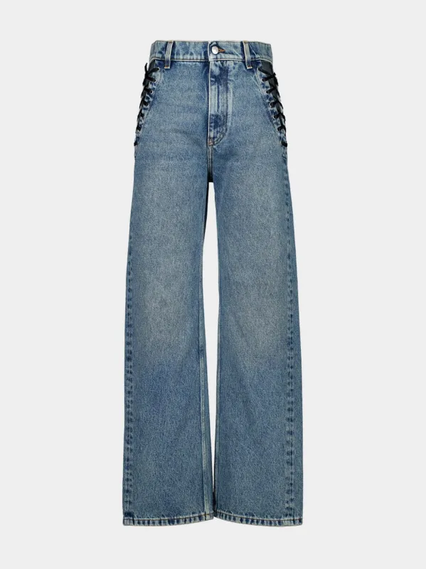 Blue Straight-Leg Laced Denim Trousers sold by Fashion Clinic