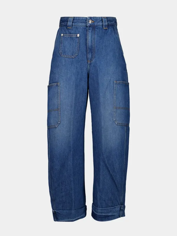 Medium Blue Cropped Cocoon Cargo Jeans made by Givenchy