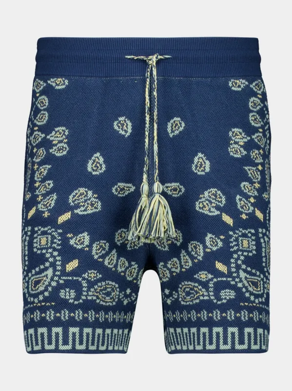 Arbour-Light Blue Cotton Piquet Bandana Bermuda Shorts sold by Fashion Clinic