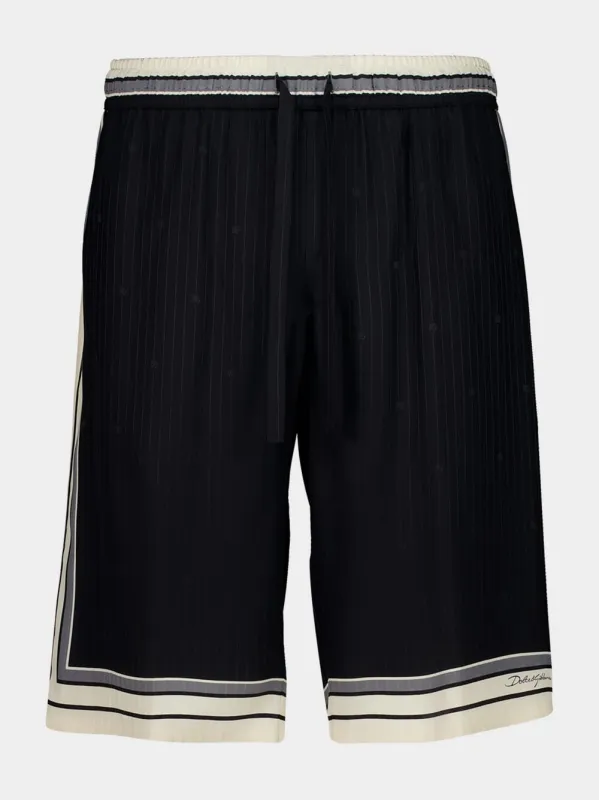 Black Vanity Silk Bermuda Shorts with Logo sold by Fashion Clinic
