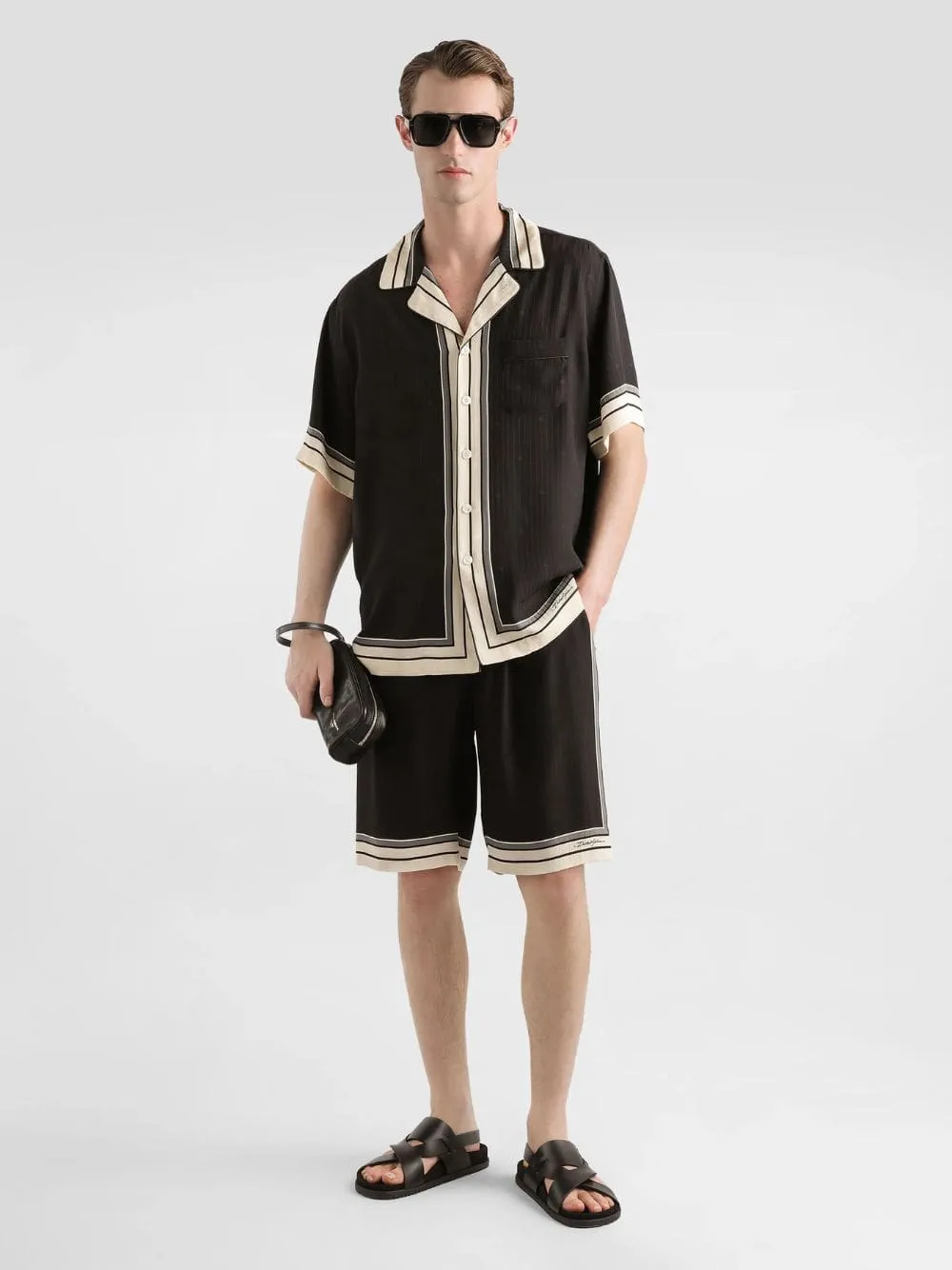 Black Vanity Silk Bermuda Shorts with Logo sold by Fashion Clinic product image thumbnail 2