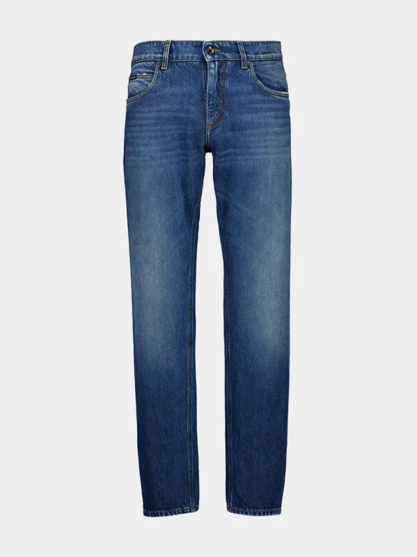 Blue Straight Fit Cotton Jeans sold by Fashion Clinic
