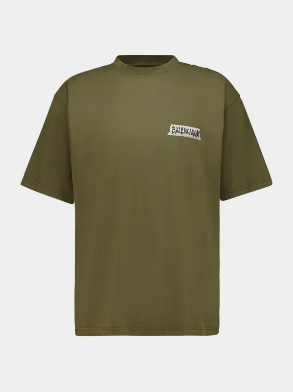 Khaki Masking Tape Medium Fit T-Shirt made by Balenciaga