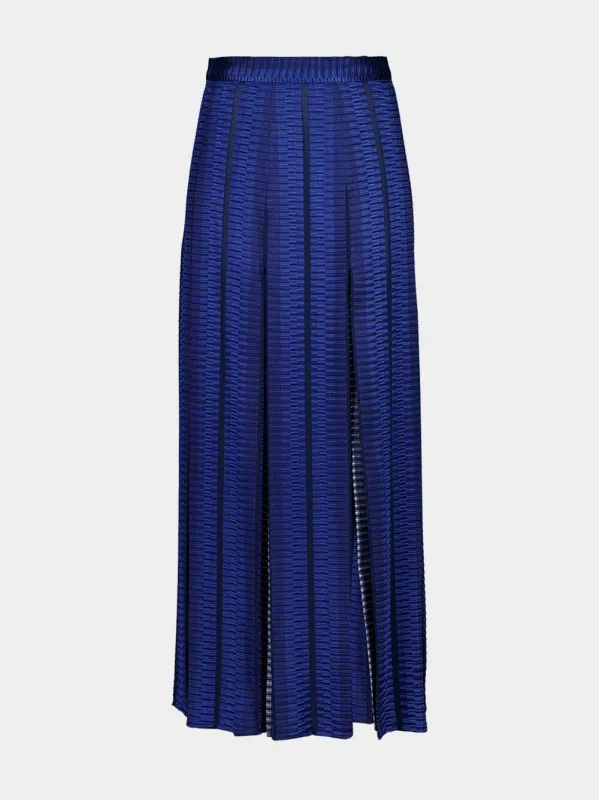 Navy Blue Solar Jacquard Silk Midi Skirt sold by Fashion Clinic