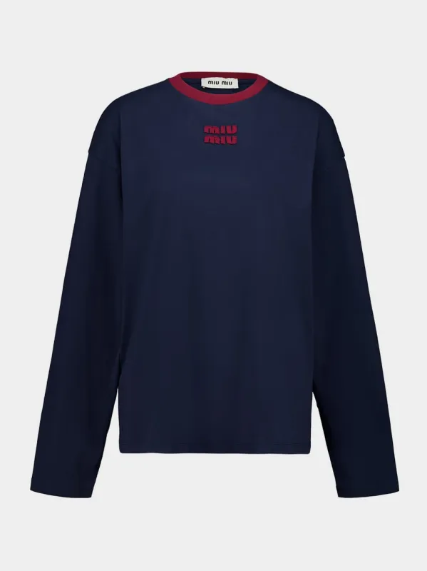 Navy Blue Cotton Pullover with Contrast Collar sold by Fashion Clinic