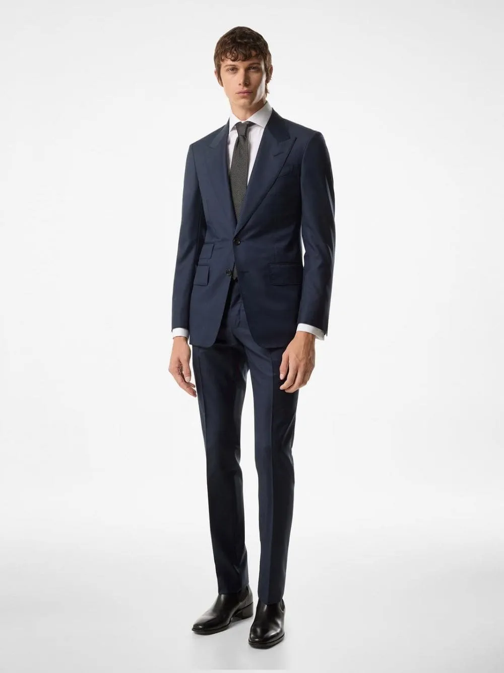 Shelton Sharkskin Suit in Navy sold by Fashion Clinic
