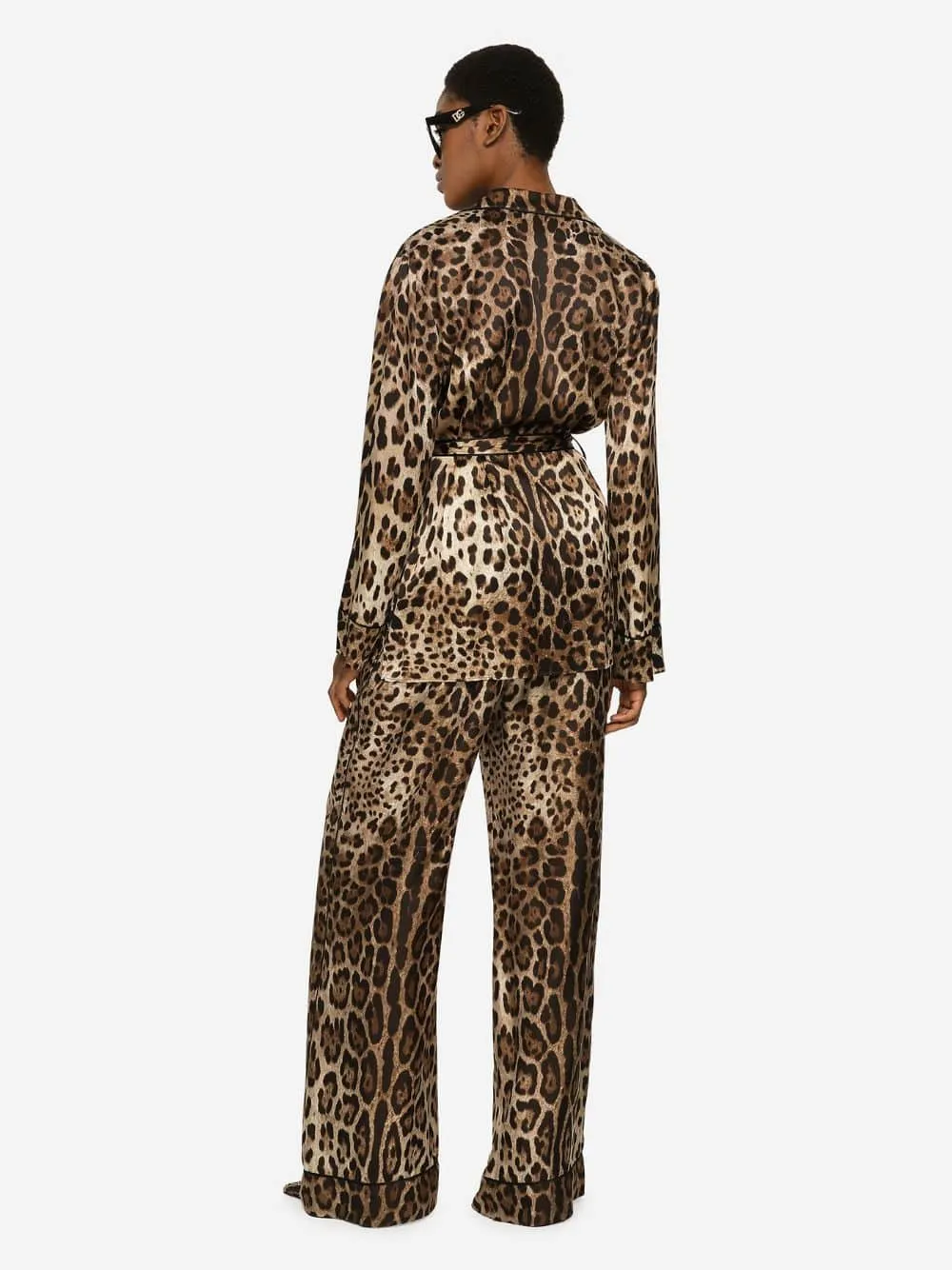 Leopard-Print Satin Pajama Shirt with Belt sold by Fashion Clinic product image thumbnail 4