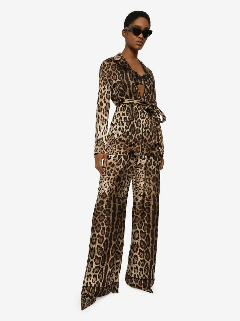 Leopard-Print Satin Pajama Shirt with Belt sold by Fashion Clinic product image thumbnail 2