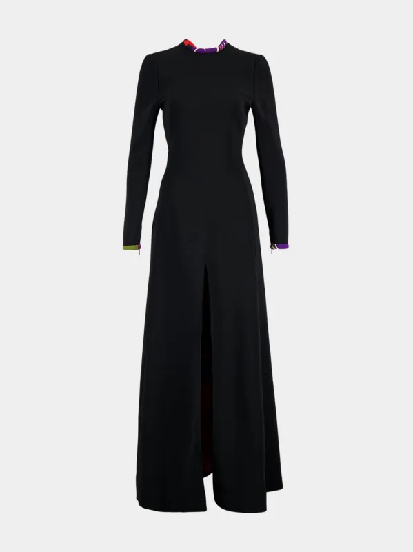 Black Maxi Dress with Printed Back Detail sold by Fashion Clinic