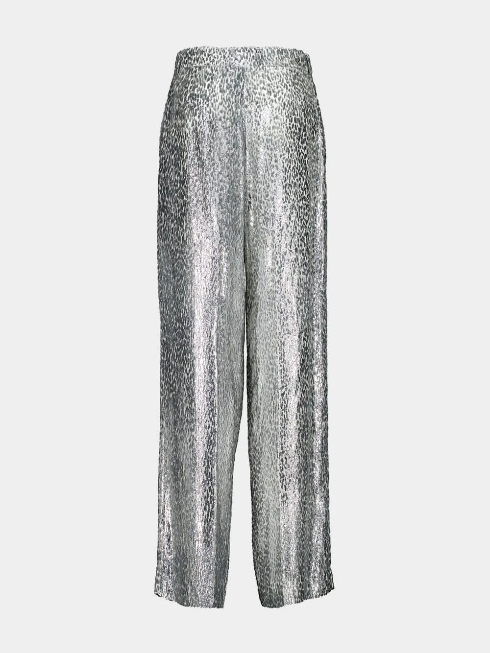 Silver Animal-Textured Lame Velvet Trousers sold by Fashion Clinic product image thumbnail 3