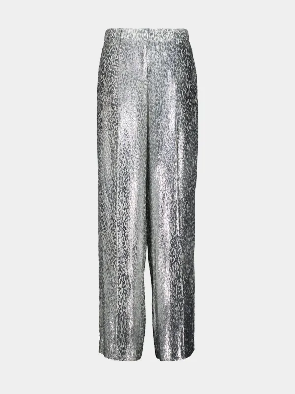 Silver Animal-Textured Lame Velvet Trousers made by Stella McCartney