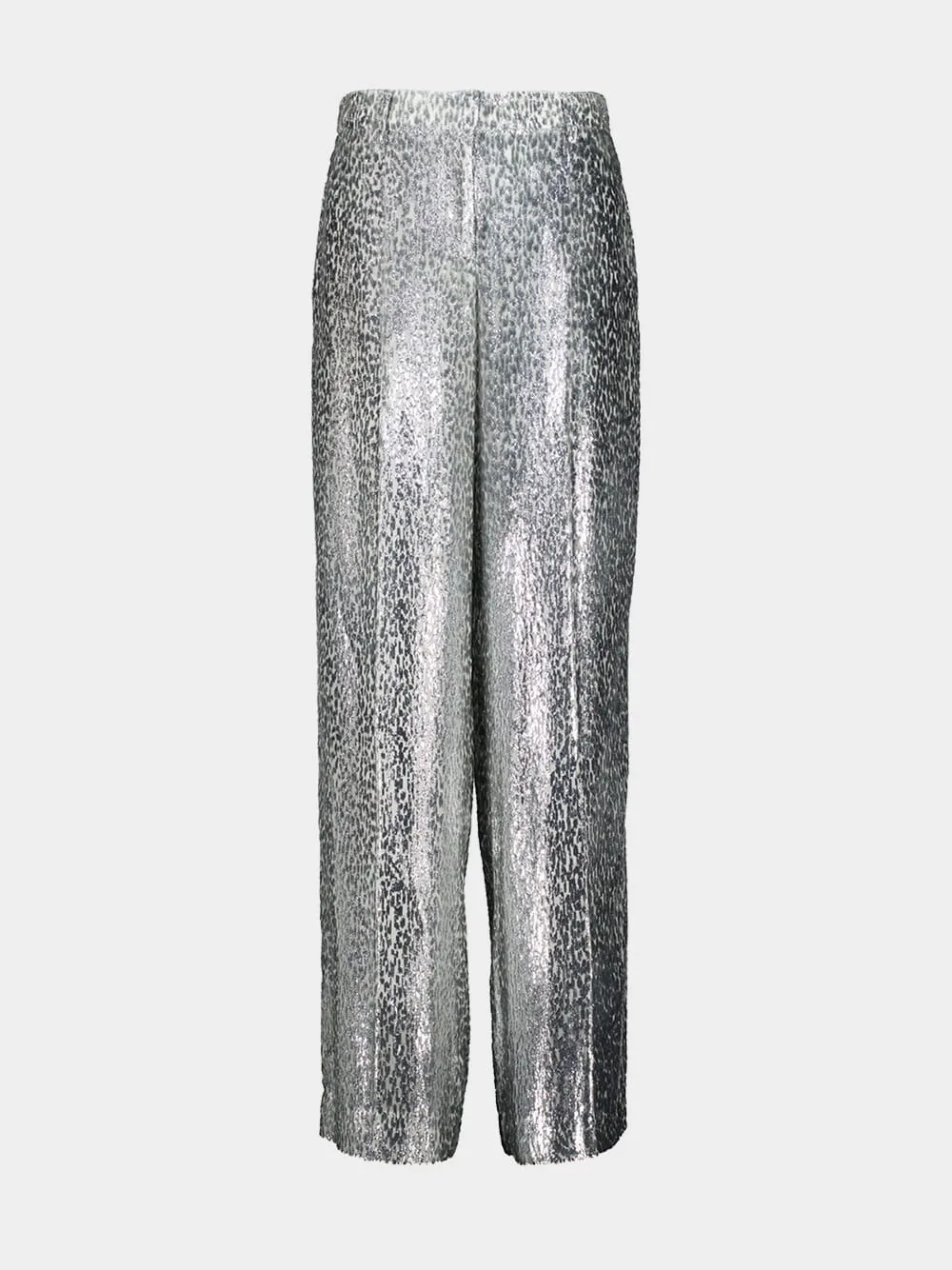 Silver Animal-Textured Lame Velvet Trousers sold by Fashion Clinic