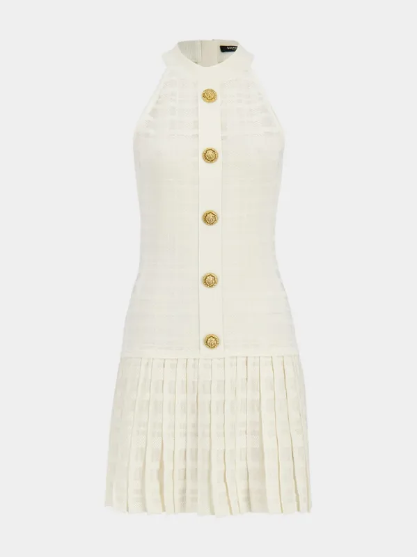 Natural Sleeveless Mini Dress in Tartan Knit sold by Fashion Clinic