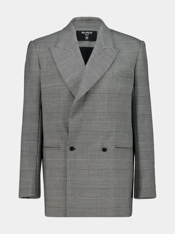 Black Oversized Prince of Wales Jacquard Jacket sold by Fashion Clinic