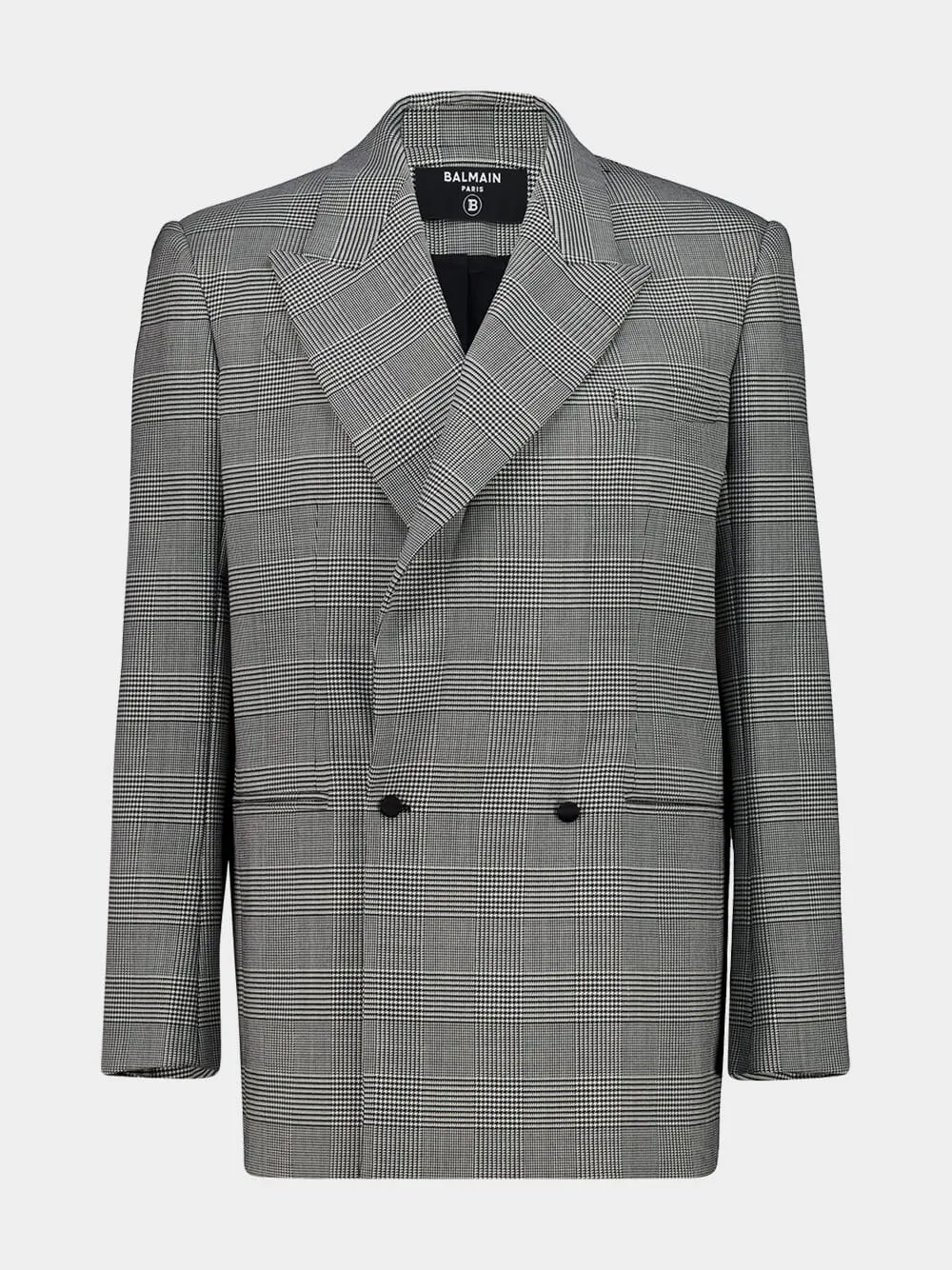 Black Oversized Prince of Wales Jacquard Jacket sold by Fashion Clinic