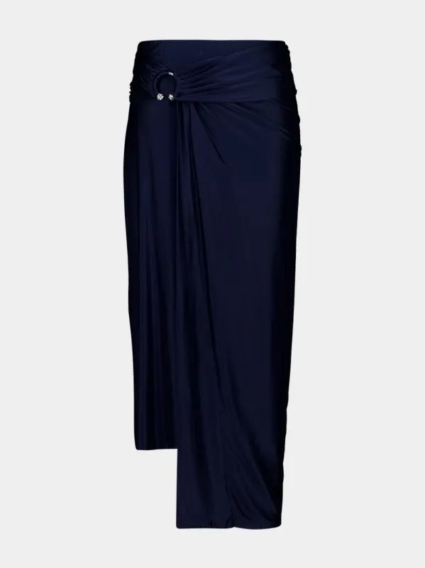 Navy Piercing Detail Midi Jersey Skirt sold by Fashion Clinic