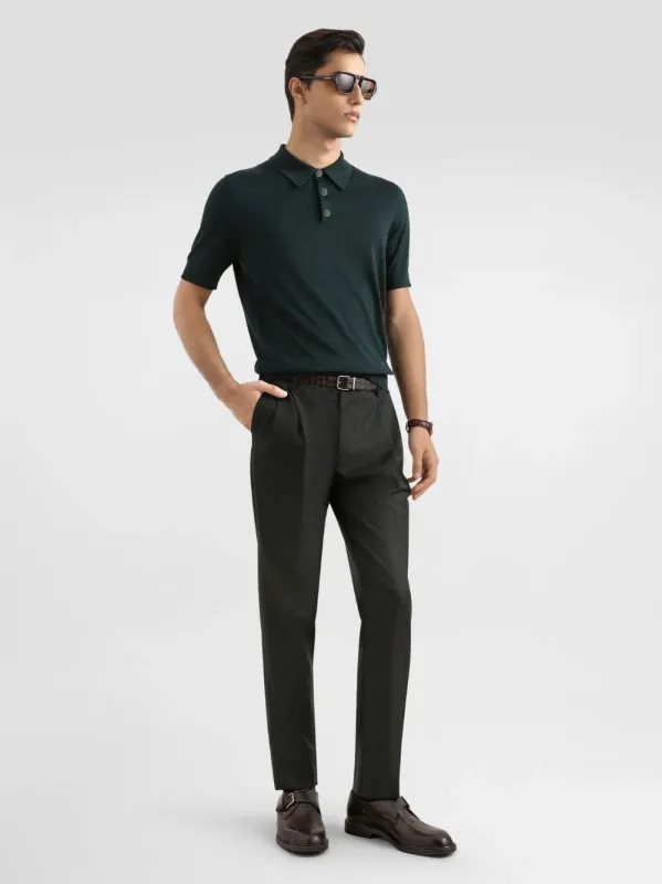 Dark Green Silk Polo Shirt sold by Fashion Clinic