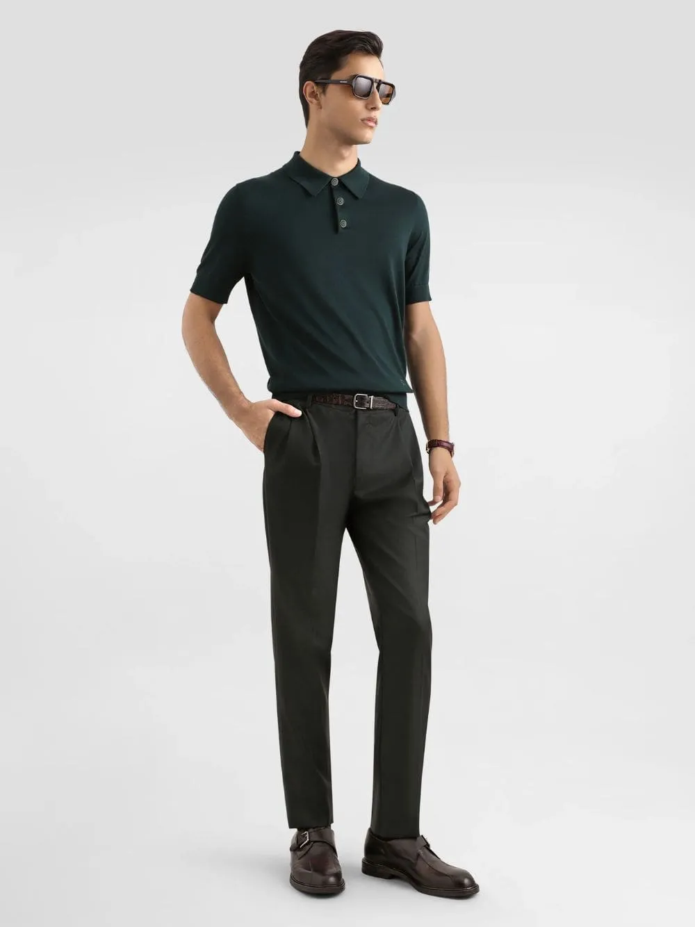 Dark Green Silk Polo Shirt sold by Fashion Clinic