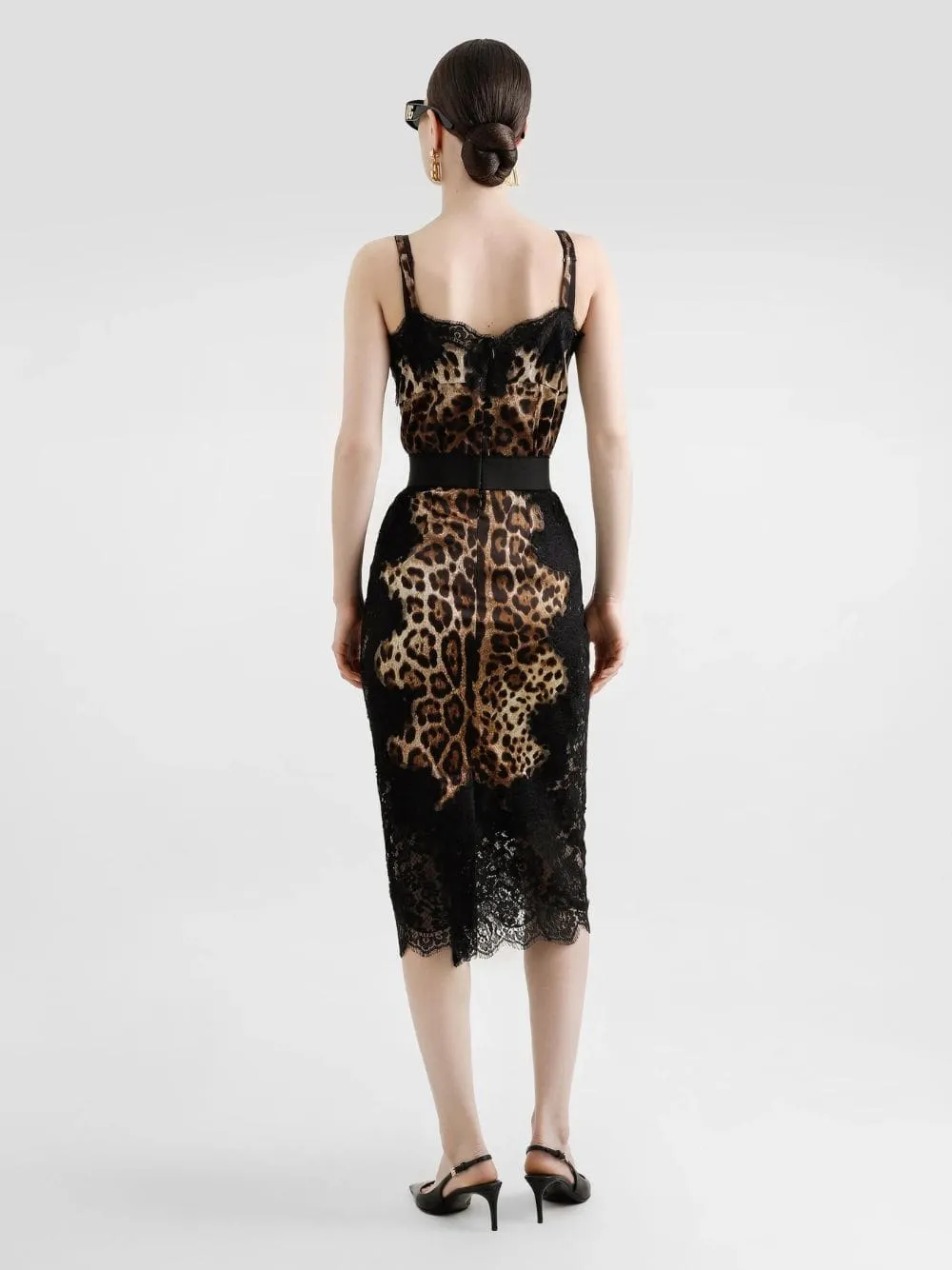 Leopard-Print Satin Midi Skirt with Lace Inserts sold by Fashion Clinic product image thumbnail 4